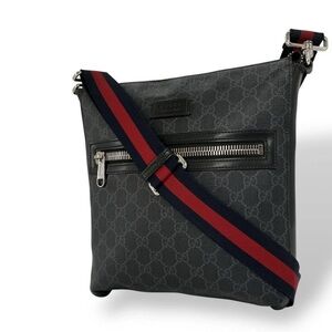 Gucci Gray Messenger Bag with Red and Blue Strap
